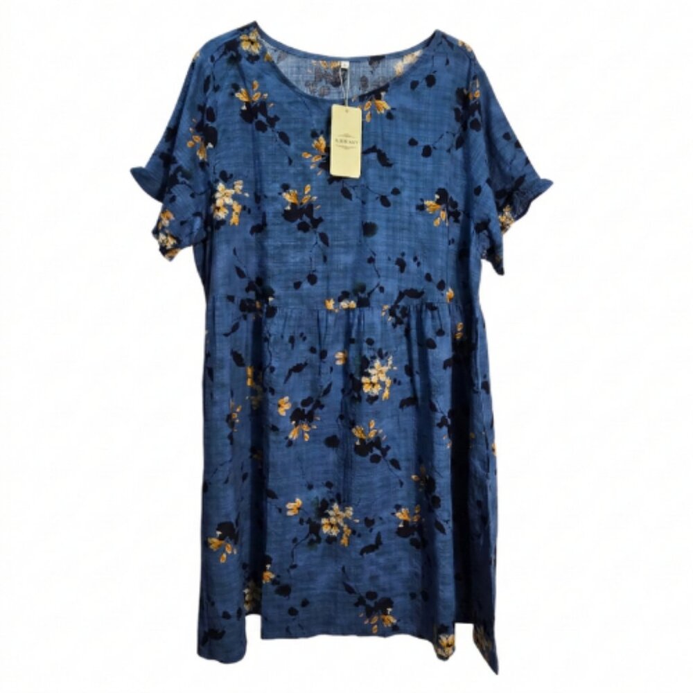 NWT | YESNO Blue Floral Babydoll Dress | Short Sleeve | Pockets | Size 2XL